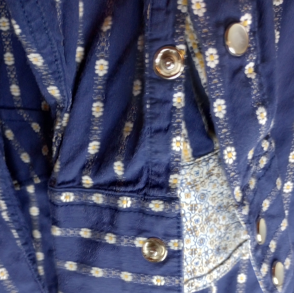 Age Of Wisdom Western Blue Daisy Flower Stripe Pearl Snap Shirt Country Cowboy - Picture 4 of 8